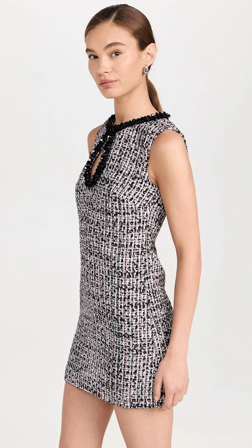 Women's Black Boucle Embellished Mini Dress