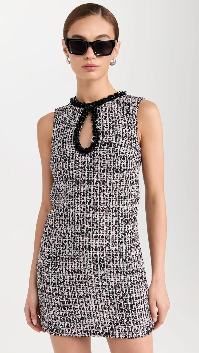 Women's Black Boucle Embellished Mini Dress