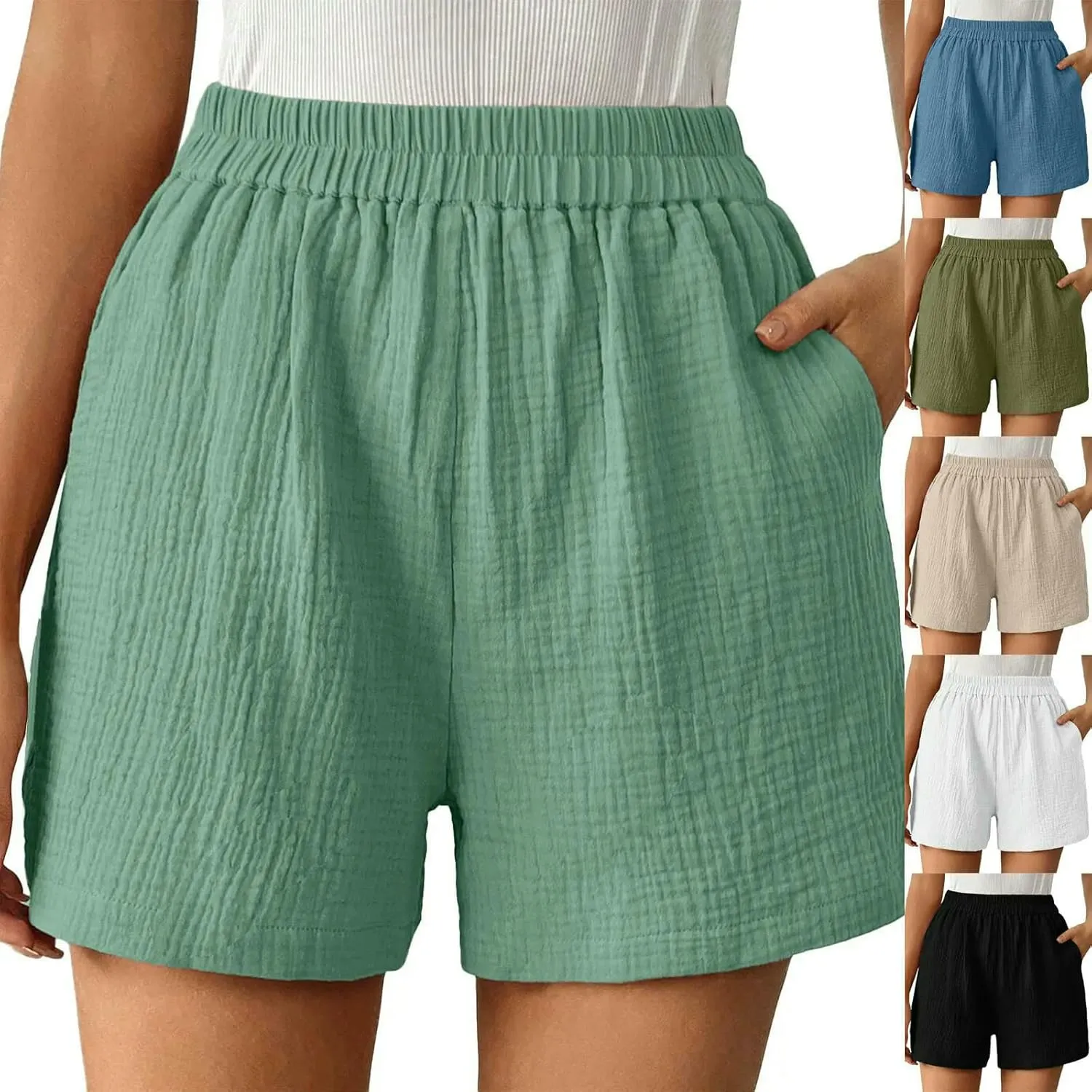 Womens Casual Fashion Cotton for Women Summer Straight Leg Casual Pants High Waist Solid Color Sports Loose Shorts