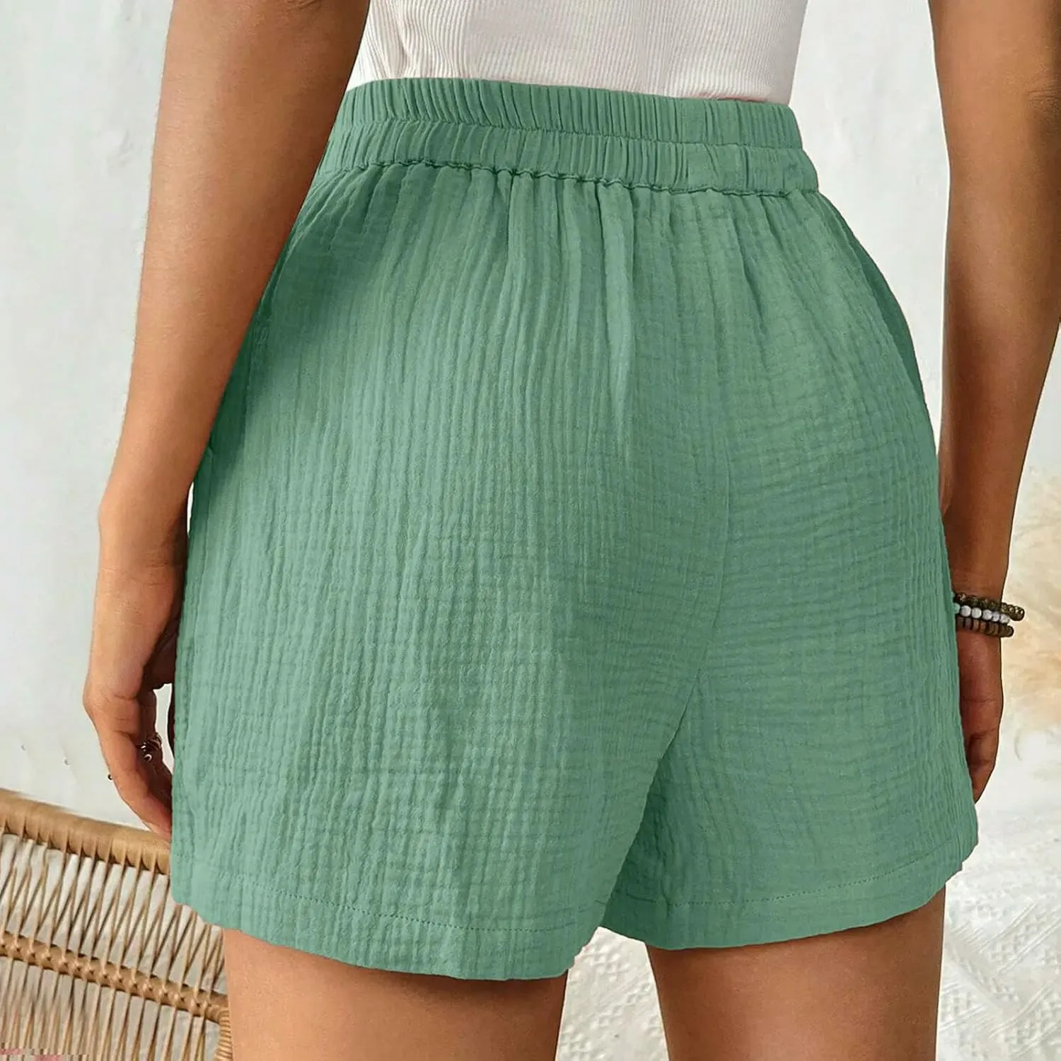 Womens Casual Fashion Cotton for Women Summer Straight Leg Casual Pants High Waist Solid Color Sports Loose Shorts