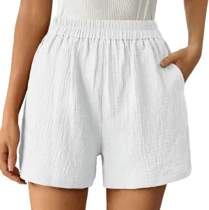 Womens Casual Fashion Cotton for Women Summer Straight Leg Casual Pants High Waist Solid Color Sports Loose Shorts