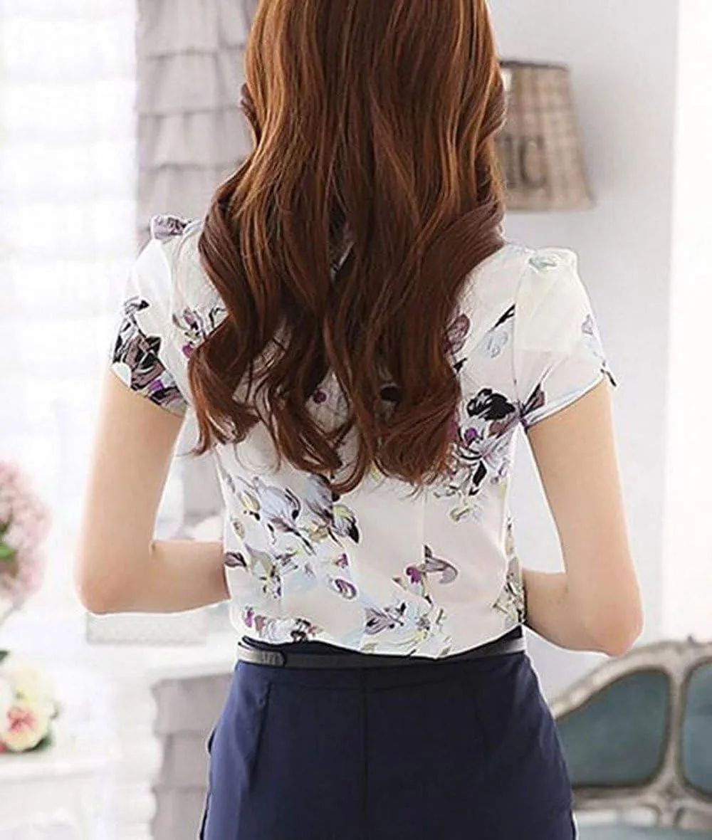 Women's Cotton Collared Business Casual Button Down Blouse Tulip Sleeve Shirt