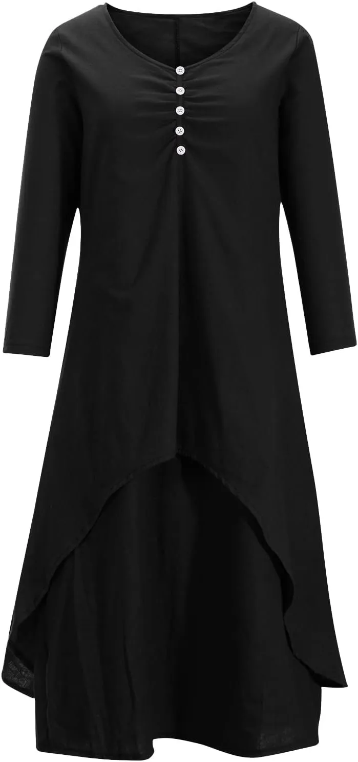 Women's Cotton Linen Dresses Irregular Hem Shirt Dress with Pockets Cotton Linen Dress Summer Midi Dresses