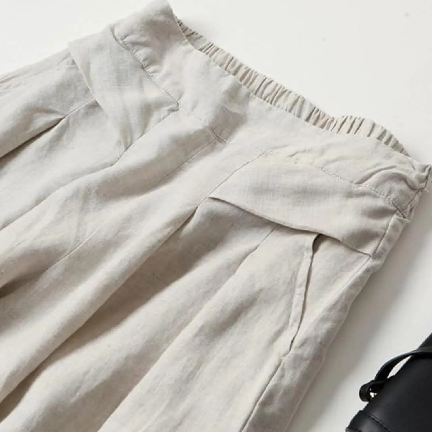 Womens Cotton Linen Palazzo Pants Casual High Elastic Waist Wide Leg Pants Summer Comfortable Flowy Pant