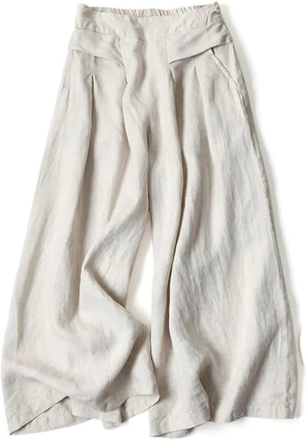 Womens Cotton Linen Palazzo Pants Casual High Elastic Waist Wide Leg Pants Summer Comfortable Flowy Pant