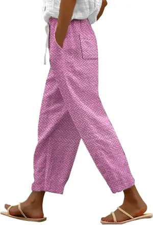 Women's Cotton Linen Pants Wide Leg Casual Loose Drawstring High Waist Palazzo Trousers Lightweight Pants