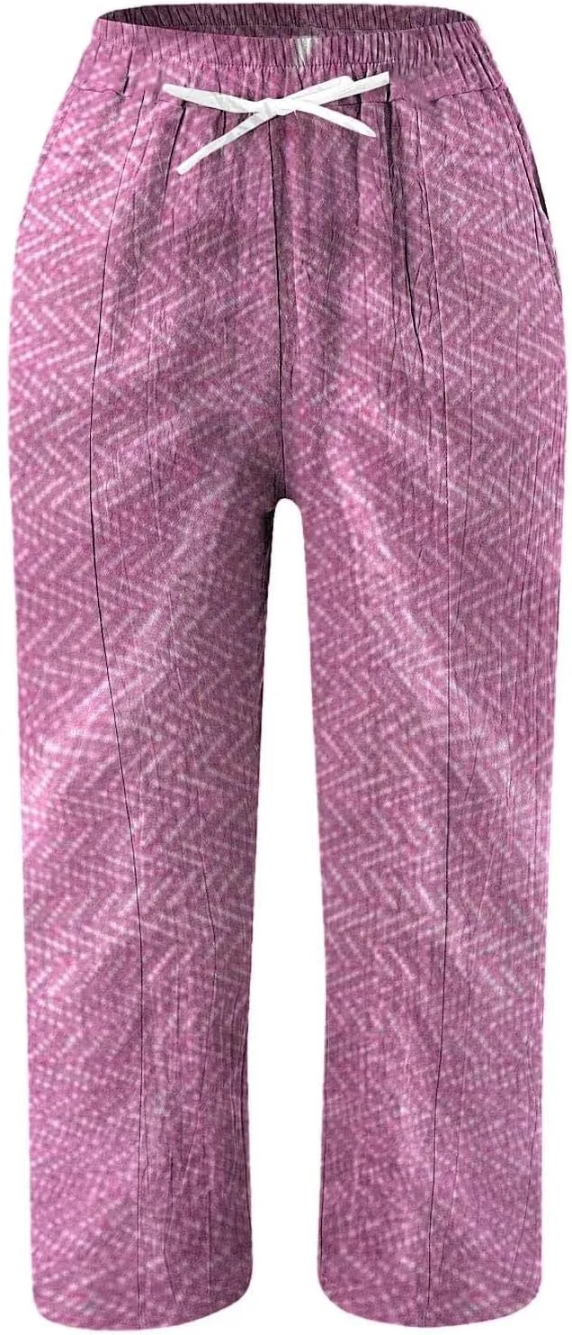 Women's Cotton Linen Pants Wide Leg Casual Loose Drawstring High Waist Palazzo Trousers Lightweight Pants