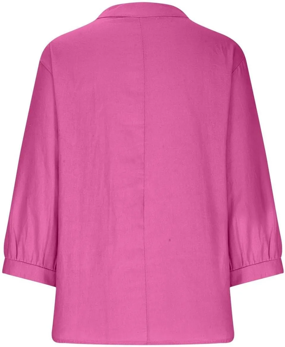 Womens Cotton Linen Shirts Solid 3/4 Sleeve Tunic Tops Oversized Tshirts Casual V Neck Dressy Blouses