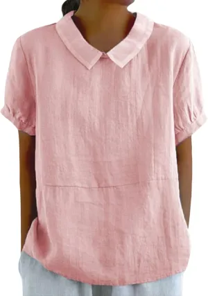 Women's Cotton Shirts Cute Peter Pan Collar Blouse Women Summer Cotton Tops Puff Sleeve Casual Cotton Tunic Tops