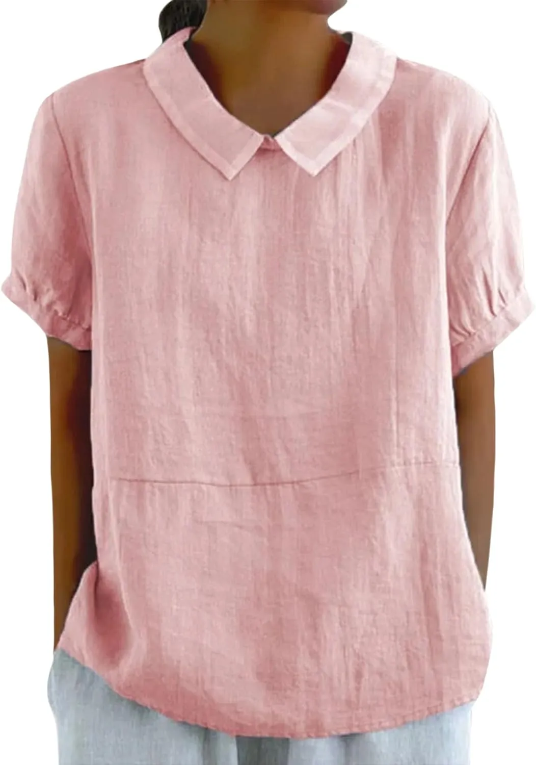 Women's Cotton Shirts Cute Peter Pan Collar Blouse Women Summer Cotton Tops Puff Sleeve Casual Cotton Tunic Tops