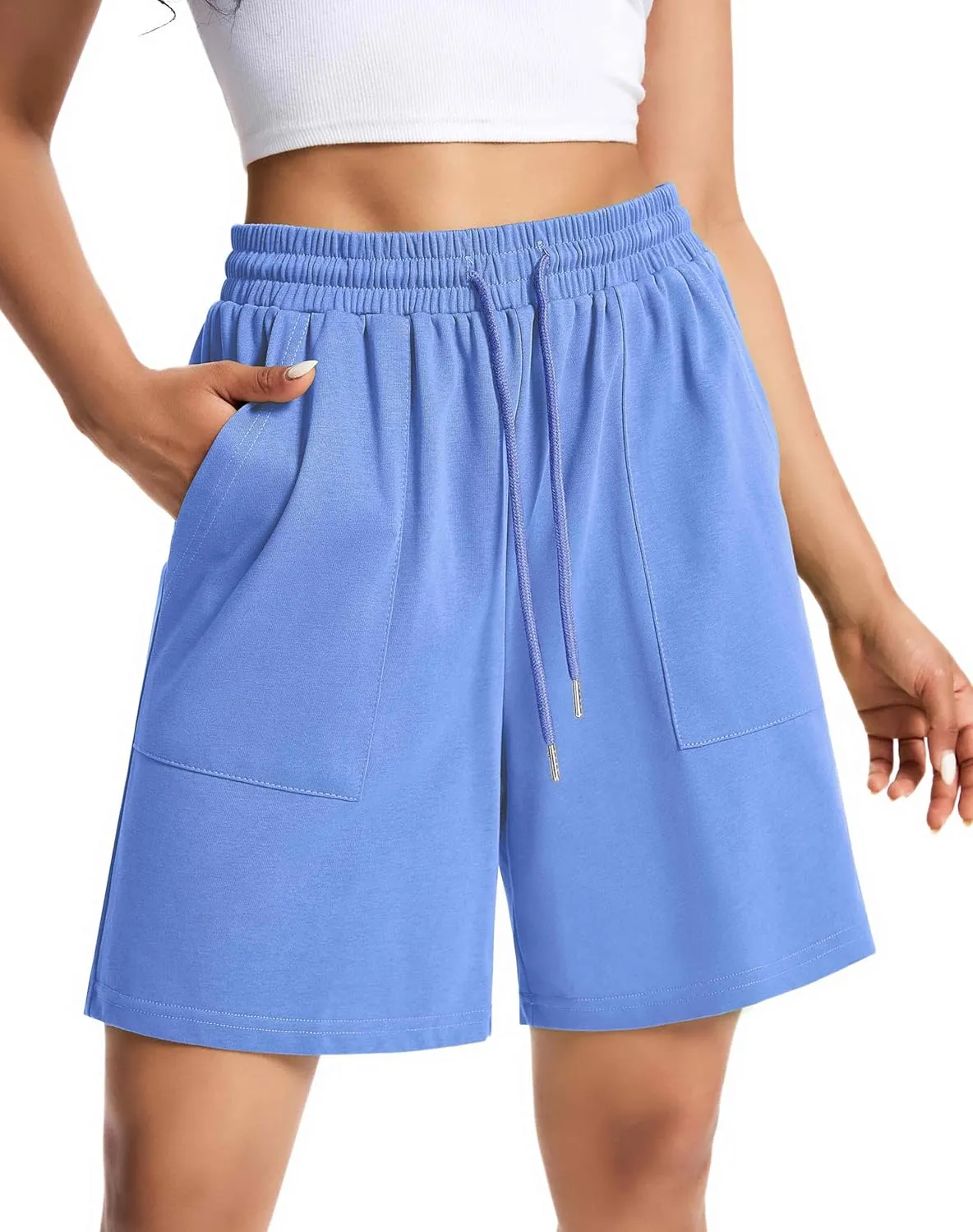 Womens Cotton Sweat Shorts Casual Summer Short Loose Drawstring Lounge Running Athletic Shorts with Pockets