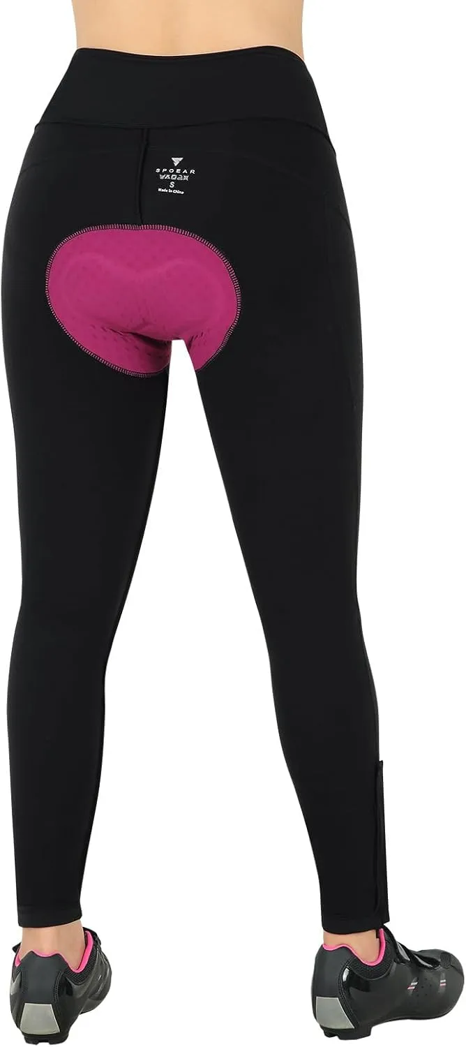 Women's Cycling Pants 3D Padded Compression Tight, Long Bike Bicycle Pants with Wide Waistband