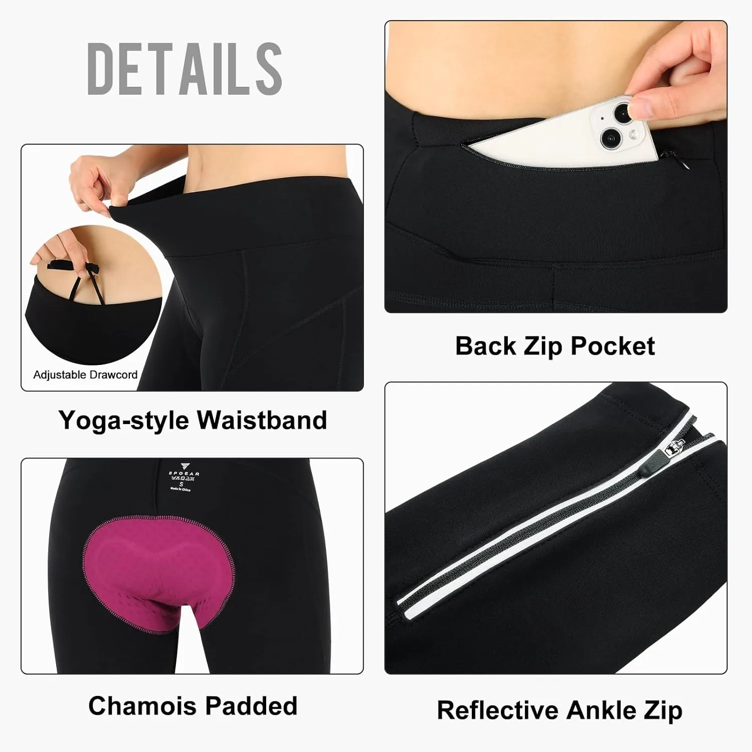 Women's Cycling Pants 3D Padded Compression Tight, Long Bike Bicycle Pants with Wide Waistband