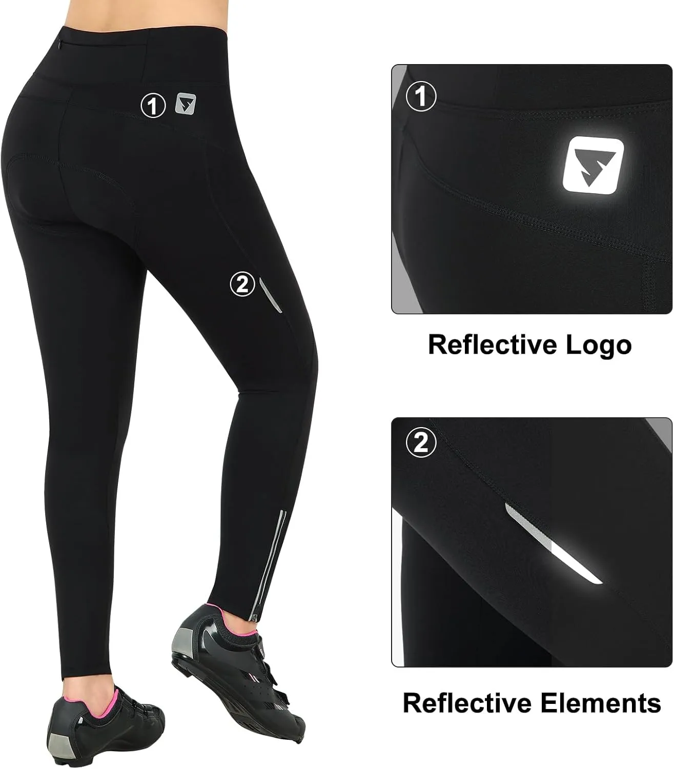 Women's Cycling Pants 3D Padded Compression Tight, Long Bike Bicycle Pants with Wide Waistband