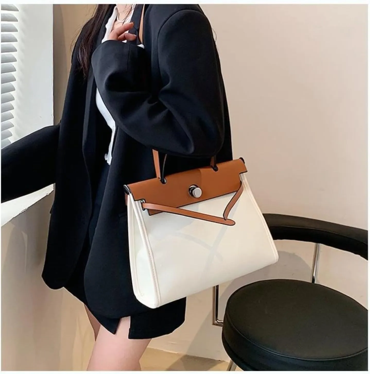 Women's Euro Canvas Tote Bag - 3-Way Adjustable (Crossbody/Shoulder/Hand) for Work & Retro, Spacious   Zip Pouch, 2025 Gift
