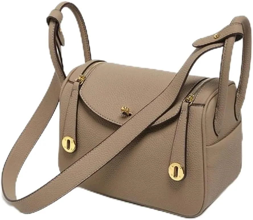 Women's Genuine Leather Crossbody Bag, Square Design with Fixed Shoulder Strap, Daily Use Handbag, 7.5x4x5 Inches