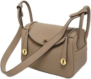 Women's Genuine Leather Crossbody Bag, Square Design with Fixed Shoulder Strap, Daily Use Handbag, 7.5x4x5 Inches