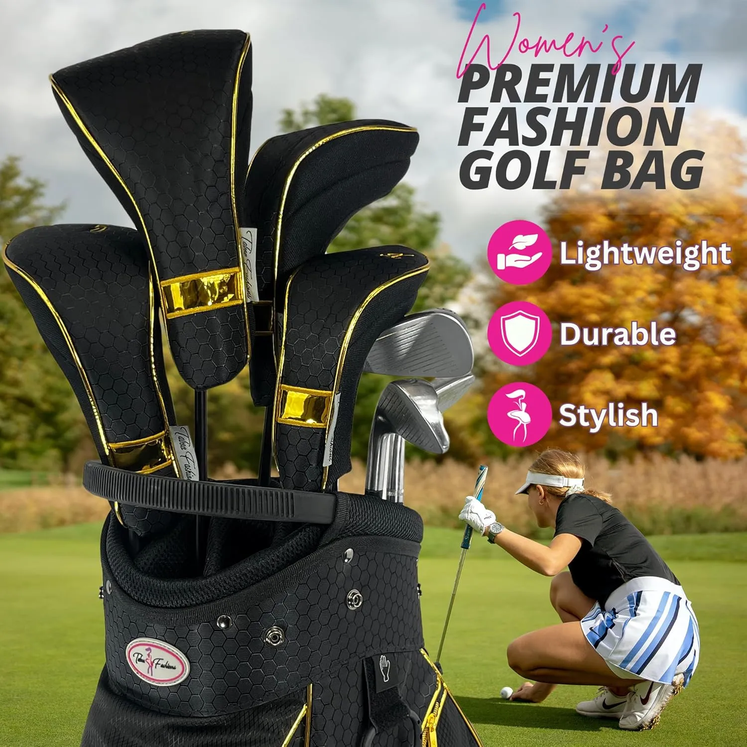 Womens Golf Bag - Taboo Fashions Lightweight Ladies Cart Bag, 14-Way, 7 Zippered Pockets, Rain Hood, Tee Holder, with Insulated Cooler Beverage Compartment