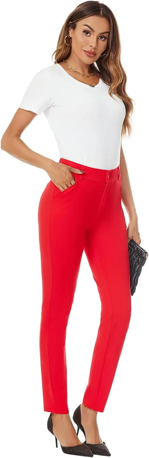 Women's High Waist Skinny Comfy Stretchy Work Pants with Pockets