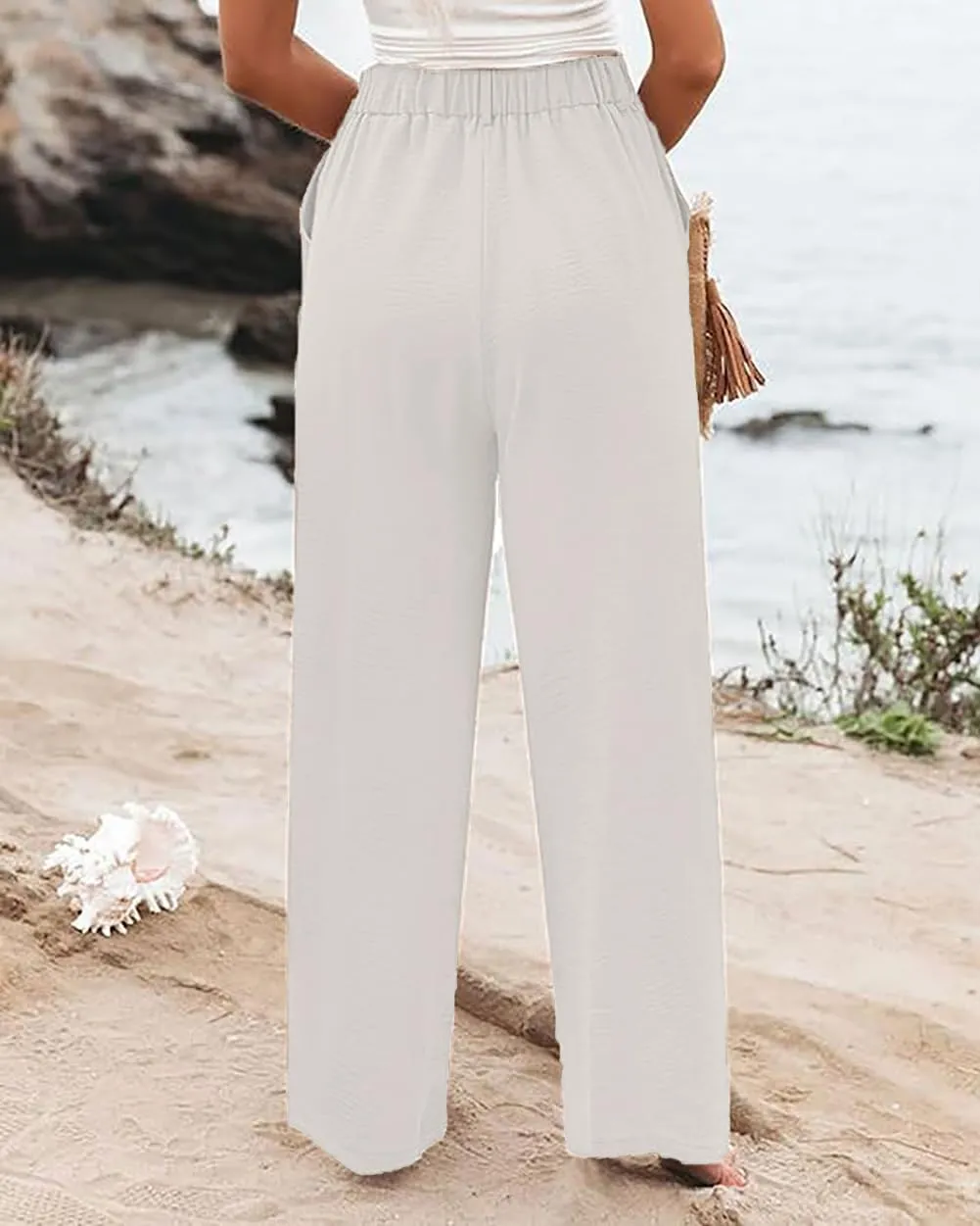Womens High Waisted Wide Leg Palazzo Pants Casual Lounge Boho Flowy Pants with Pockets