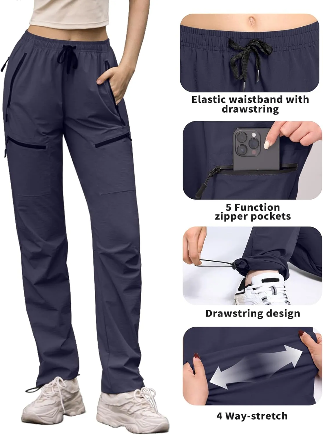 Womens Hiking Pants Quick Dry Tall Insteam 30"/32"/34"/36" Cargo Joggers Lightweight Breathable Pants with 5 Pockets