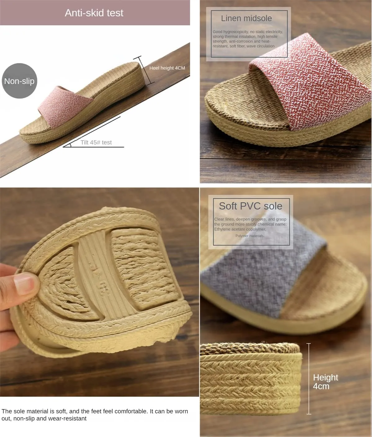 Women's Indoor Cotton Linen Home Slippers Non-Slip Casual Sandals