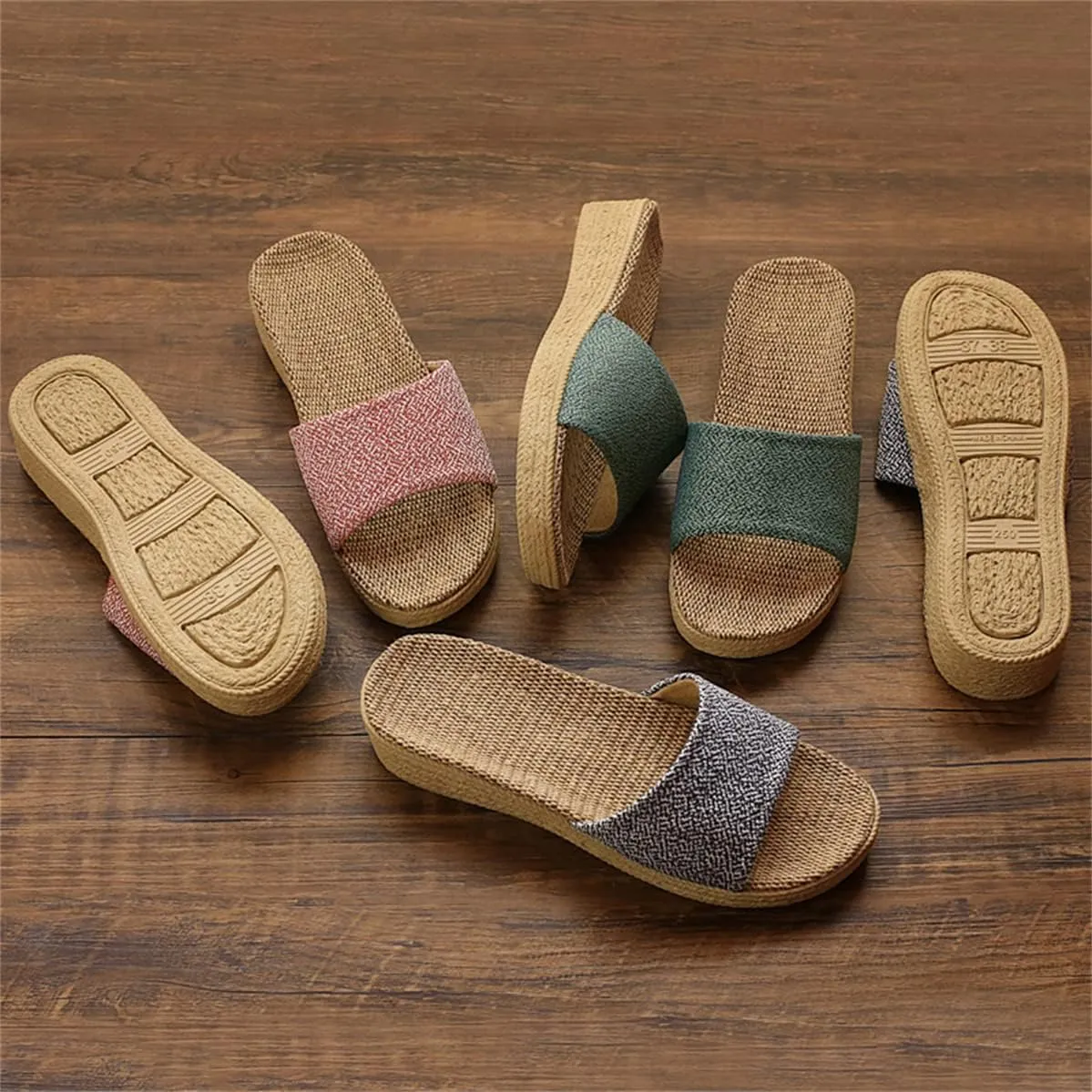 Women's Indoor Cotton Linen Home Slippers Non-Slip Casual Sandals
