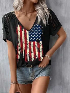 Women's July 4th Patterned USA Flag Patriotic T-Shirt 1776 Retro Casual Shirt Summer Casual Loose Sexy Joker top