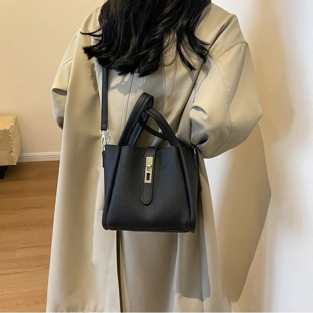 Women's Leather Tote Handbag with Zipper Closure, Shoulder Backpack Stylish Vintage Bucket Bag Crossbody Bag