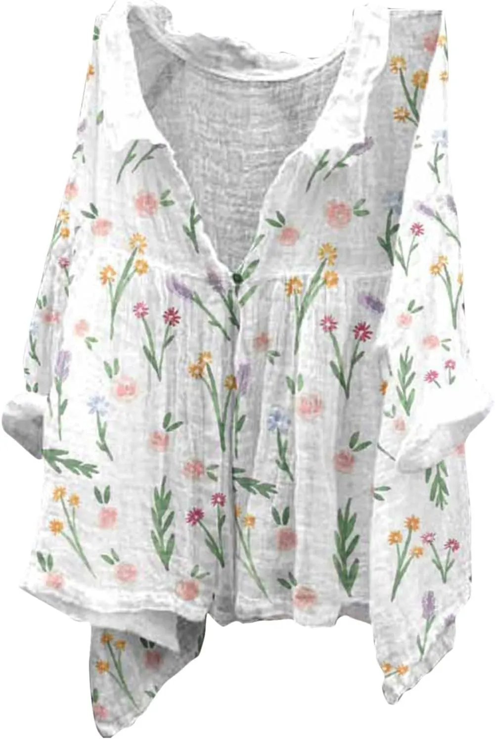Womens Linen Tops Print Natural Autumn Fragrant Fabric Shirt Women Button Down Shirt Womens Linen Button Down Shirts