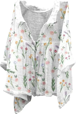 Womens Linen Tops Print Natural Autumn Fragrant Fabric Shirt Women Button Down Shirt Womens Linen Button Down Shirts