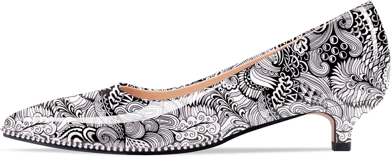 Women's Low Kitten Heel Pointed Toe Pumps Comfortable Slip-on Office Dress Shoes