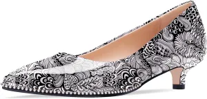 Women's Low Kitten Heel Pointed Toe Pumps Comfortable Slip-on Office Dress Shoes