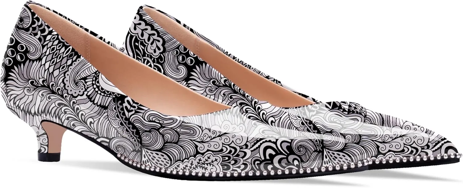 Women's Low Kitten Heel Pointed Toe Pumps Comfortable Slip-on Office Dress Shoes