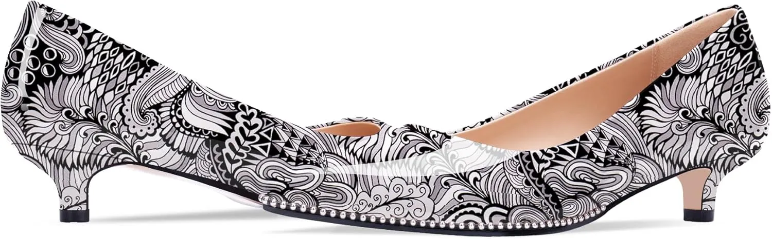 Women's Low Kitten Heel Pointed Toe Pumps Comfortable Slip-on Office Dress Shoes