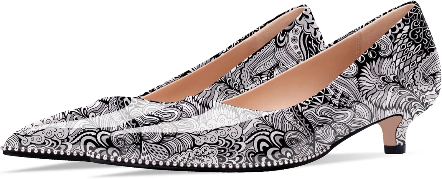 Women's Low Kitten Heel Pointed Toe Pumps Comfortable Slip-on Office Dress Shoes