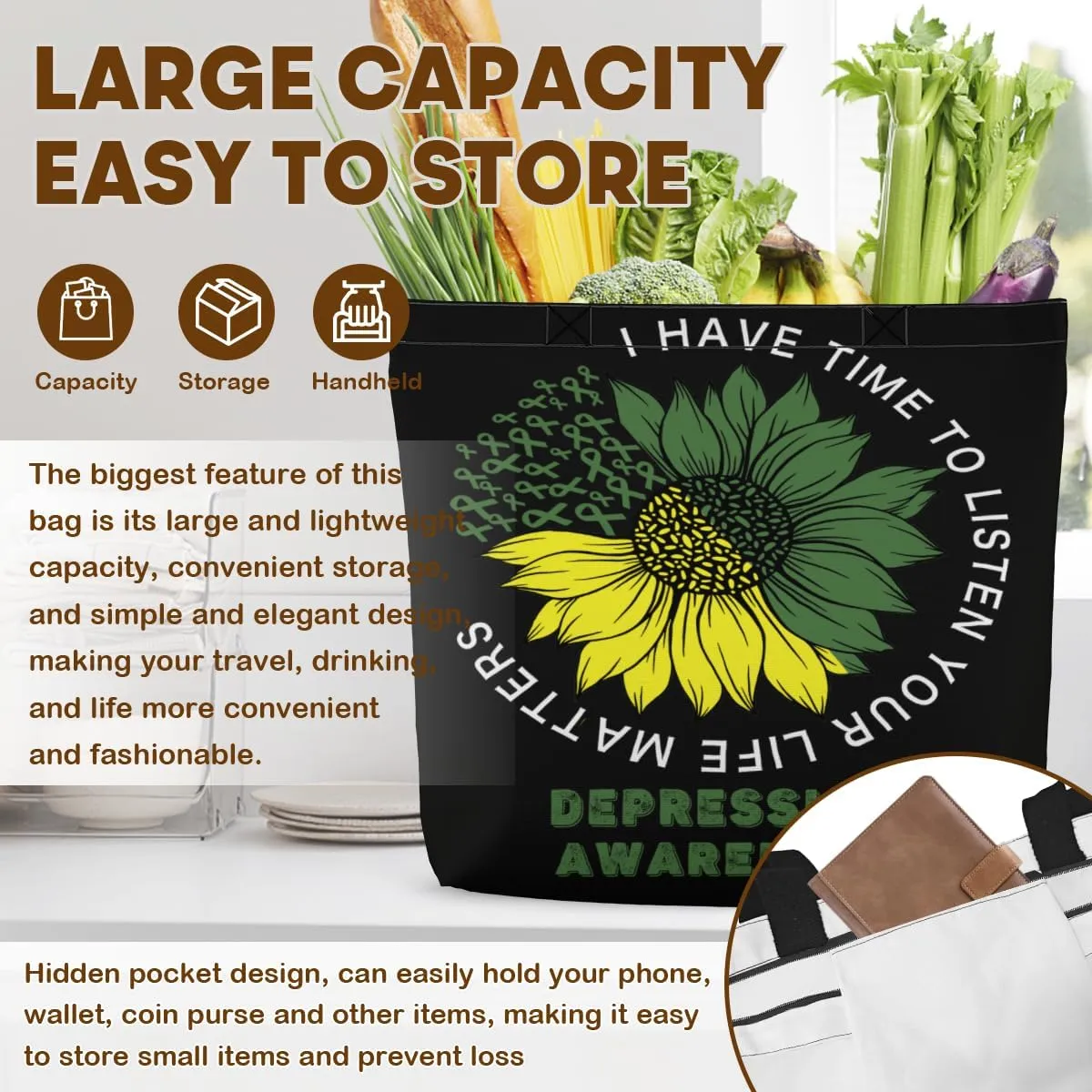 Women's Men Large Kitchen Reusable Grocery Bags Shoulder Bags With Zipper Beach Shopping Bag for Outdoors
