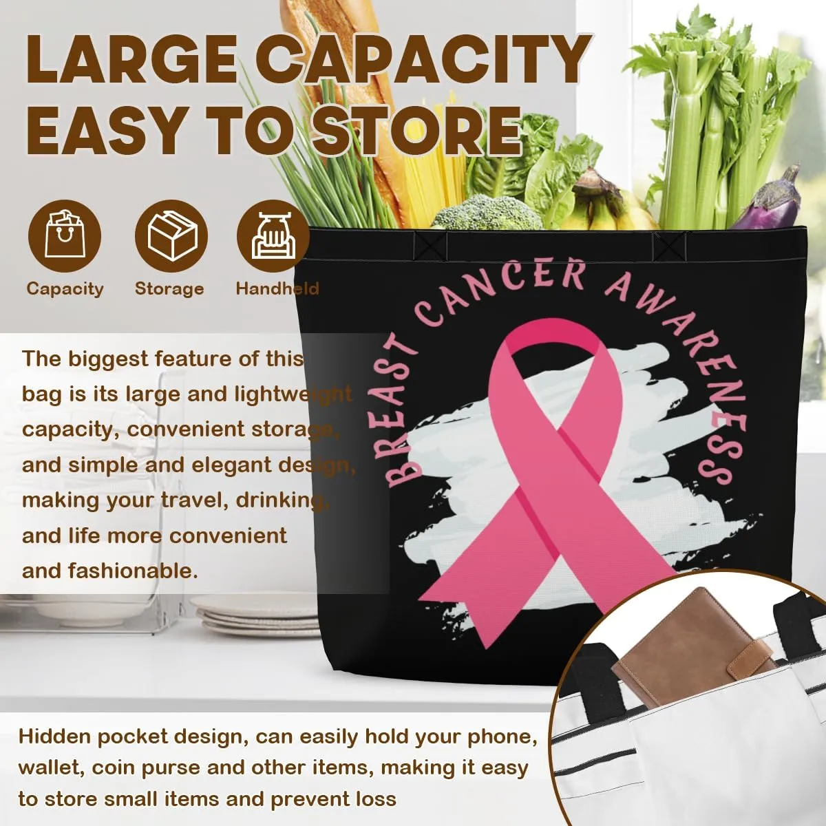 Women's Men Large Kitchen Reusable Grocery Bags Shoulder Bags With Zipper Beach Shopping Bag for Outdoors