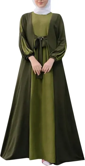 Womens Muslim Abaya Dress Islamic Long Sleeve Plus Size Maxi Dress Zipper Islamic Robe Pockets Maxi Prayer Clothes