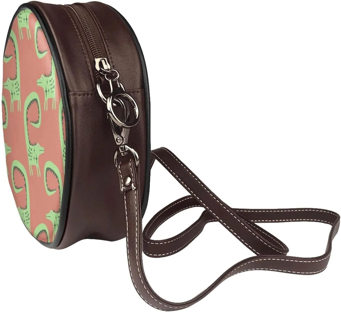 Women's PU Leather Round Crossbody Purse Handbag Crossbody Shoulder Bag for Travel Outdoor