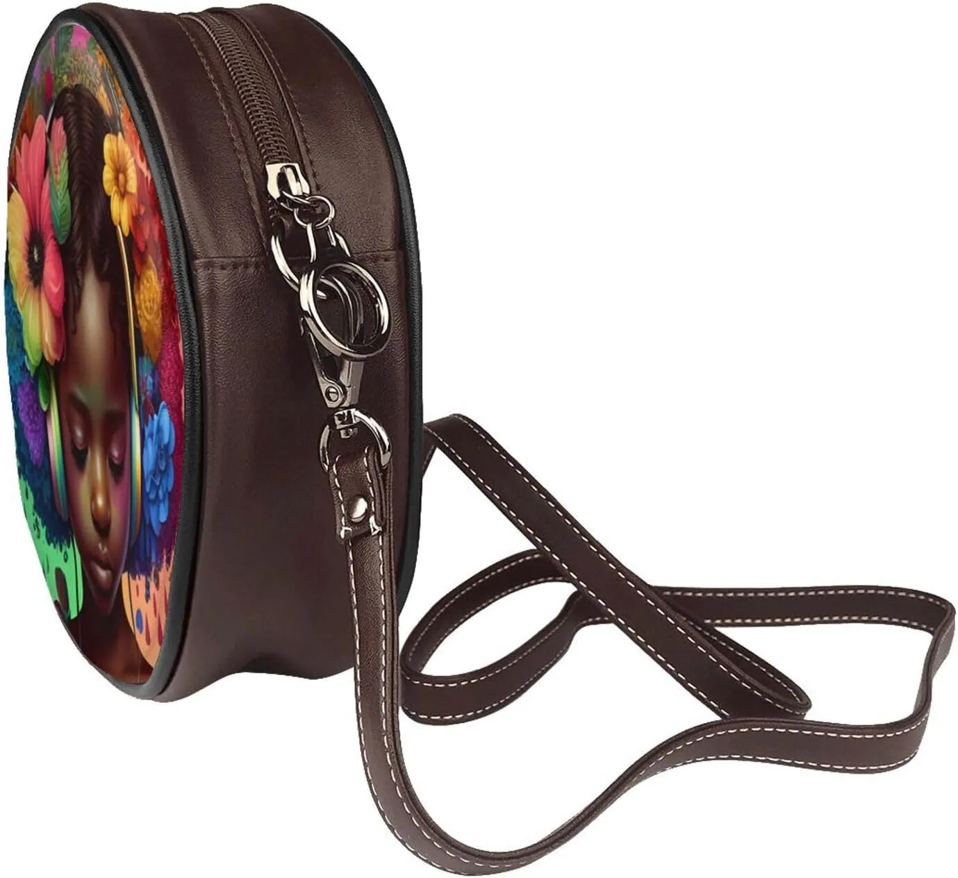 Women's PU Leather Round Crossbody Purse Handbag Crossbody Shoulder Bag for Travel Outdoor
