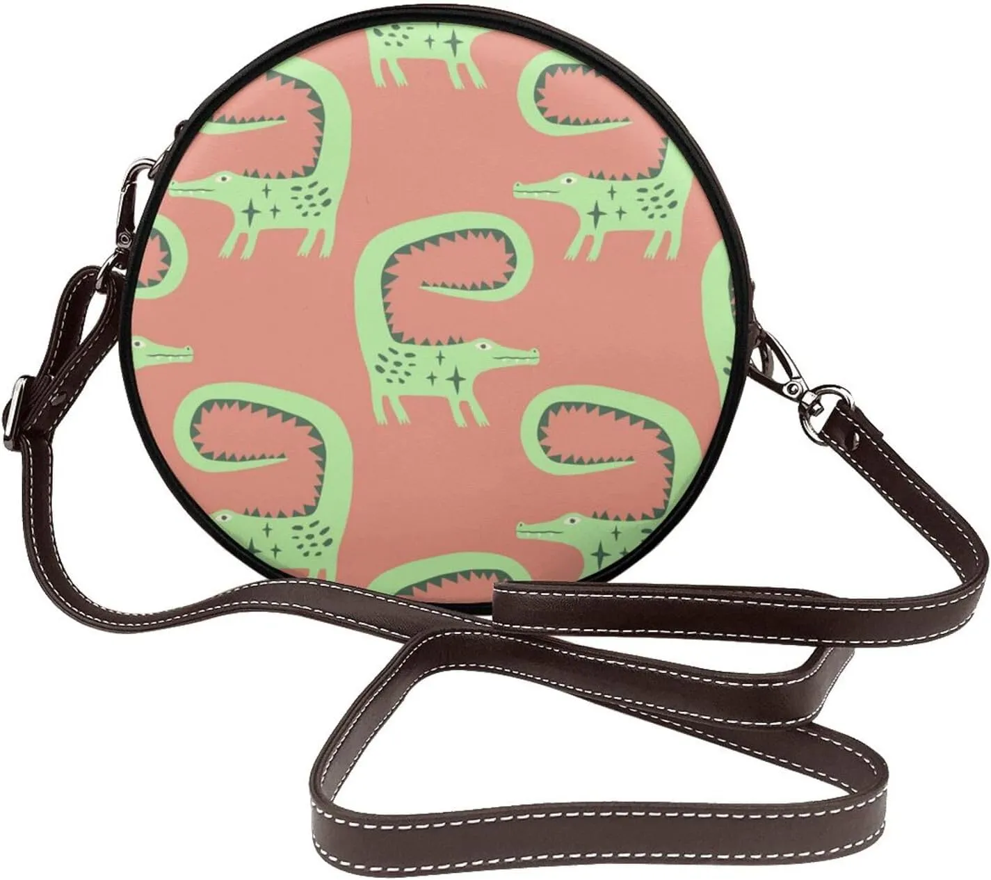 Women's PU Leather Round Crossbody Purse Handbag Crossbody Shoulder Bag for Travel Outdoor
