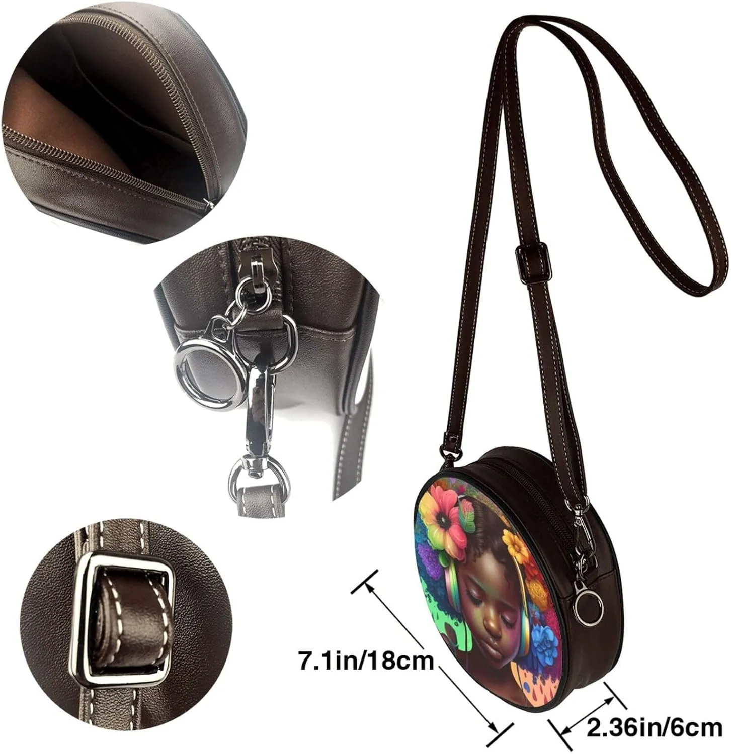 Women's PU Leather Round Crossbody Purse Handbag Crossbody Shoulder Bag for Travel Outdoor