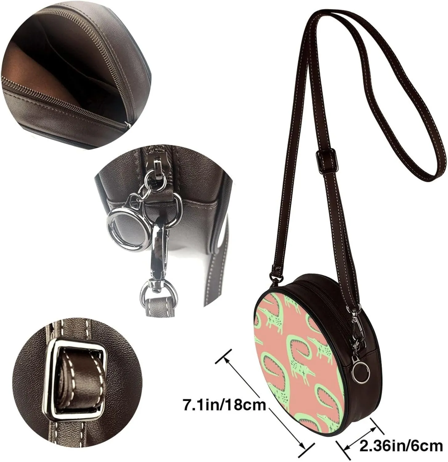 Women's PU Leather Round Crossbody Purse Handbag Crossbody Shoulder Bag for Travel Outdoor