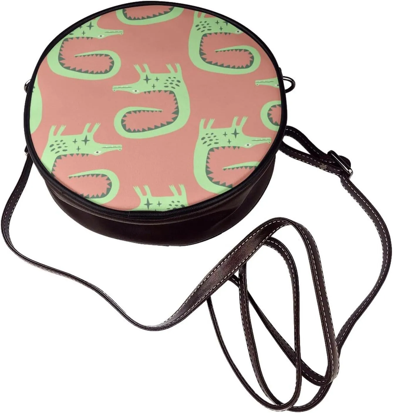 Women's PU Leather Round Crossbody Purse Handbag Crossbody Shoulder Bag for Travel Outdoor
