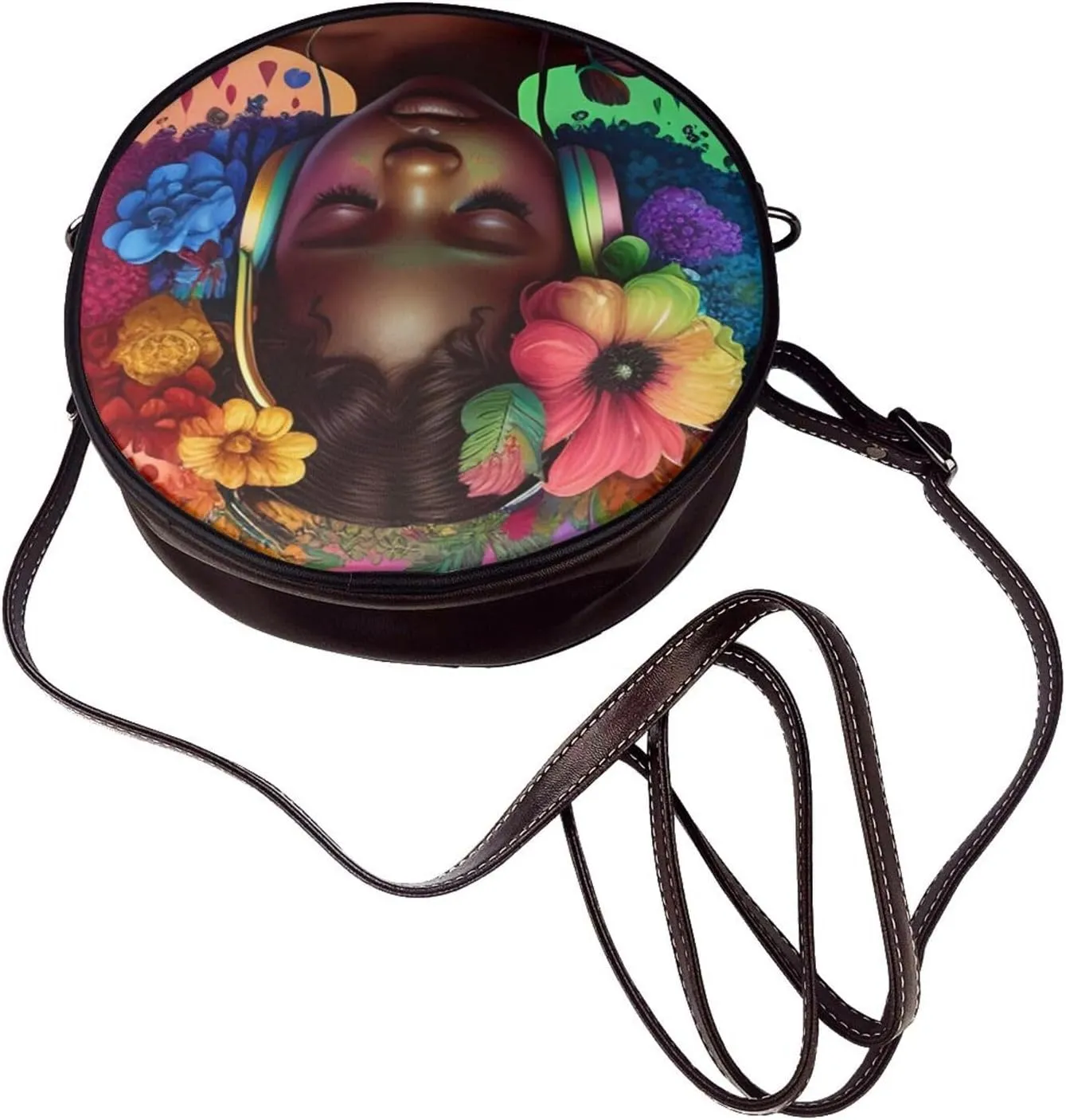 Women's PU Leather Round Crossbody Purse Handbag Crossbody Shoulder Bag for Travel Outdoor