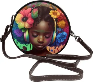 Women's PU Leather Round Crossbody Purse Handbag Crossbody Shoulder Bag for Travel Outdoor