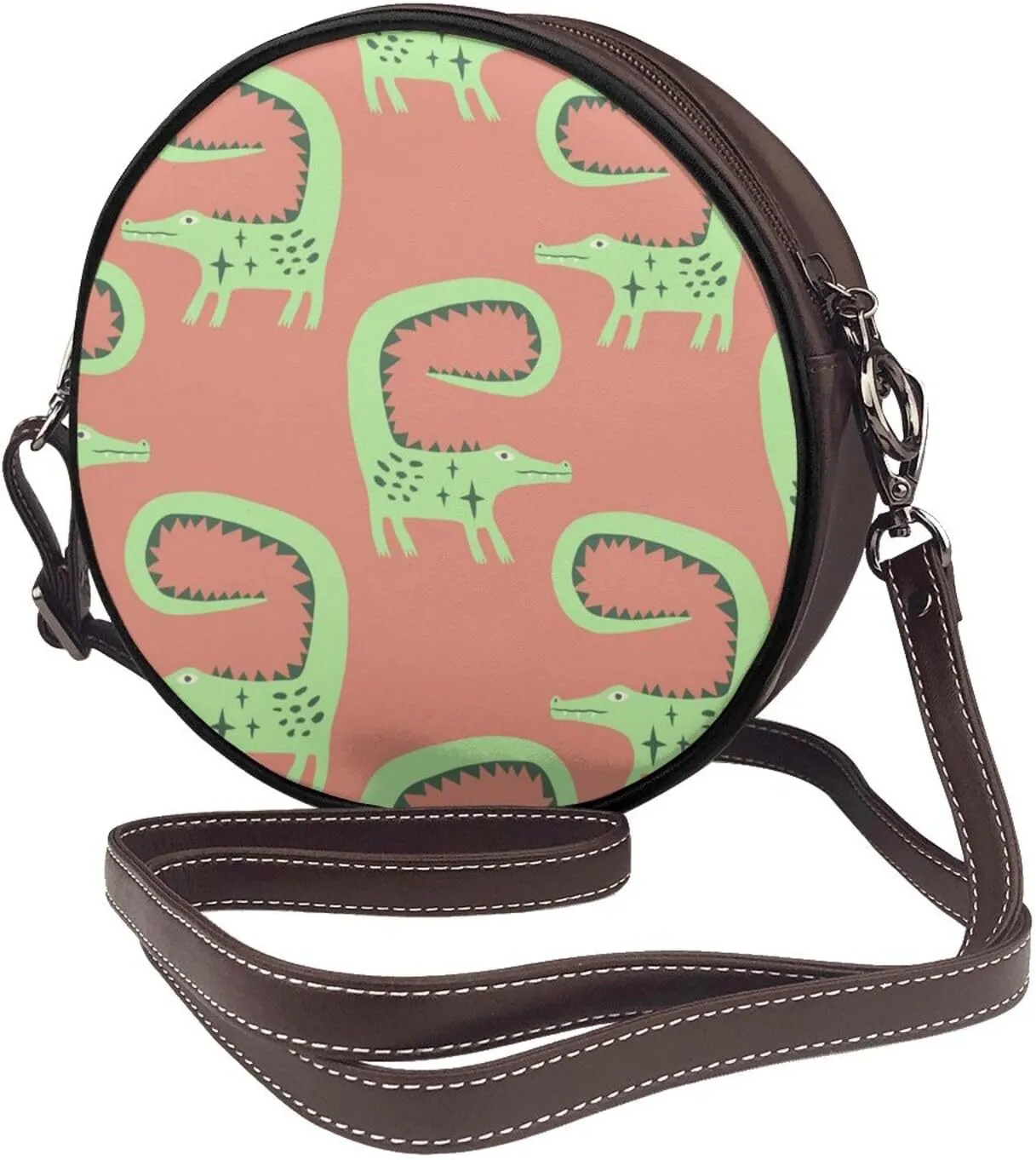 Women's PU Leather Round Crossbody Purse Handbag Crossbody Shoulder Bag for Travel Outdoor