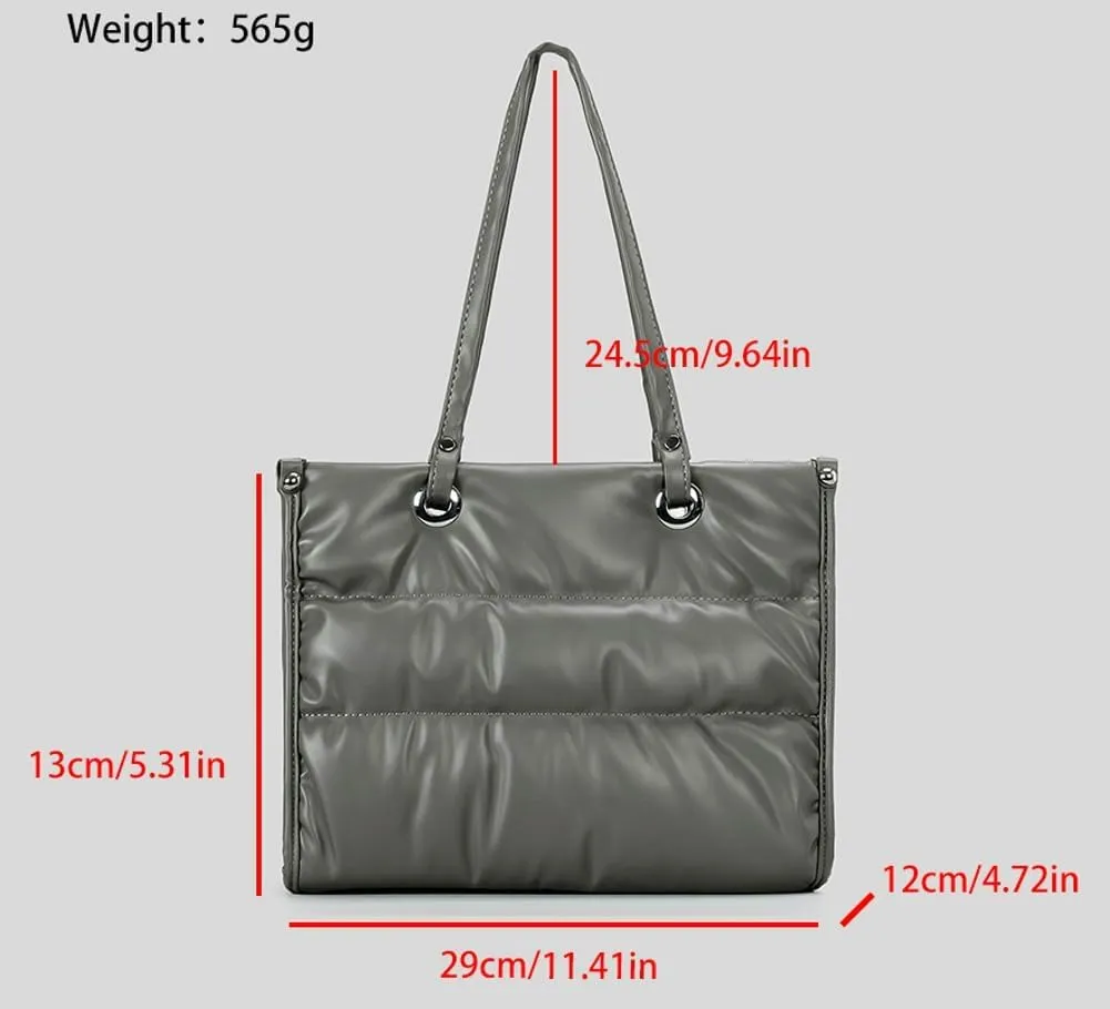 Womens Quilted Shoulder Bags Large PU Leather Tote Purse Padding Down Cotton Handbag Crossbody Top Handle Satchel