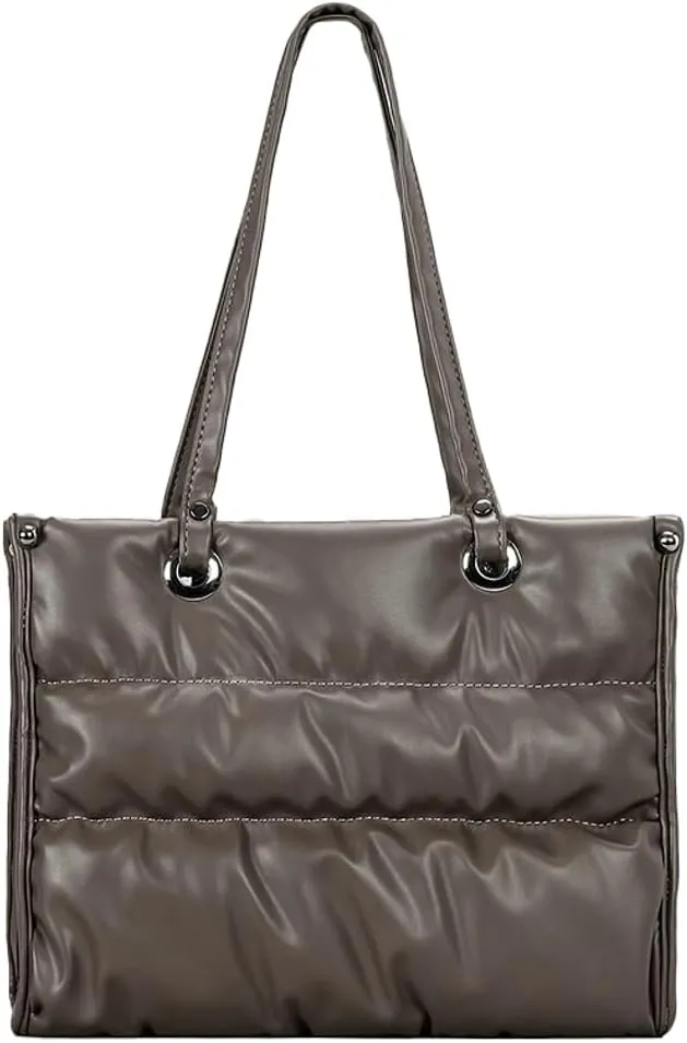 Womens Quilted Shoulder Bags Large PU Leather Tote Purse Padding Down Cotton Handbag Crossbody Top Handle Satchel